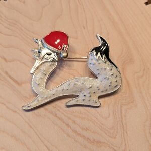 Vintage Christmas Santa Fox Brooch Pin